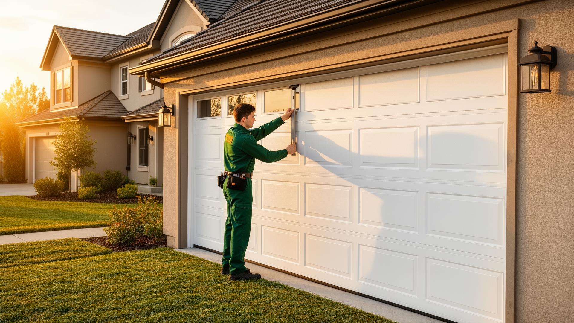 Professional garage door technician installing a modern garage door